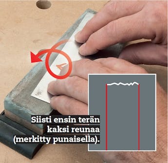 Siklin reunojen siistiminen hiomakivellä Siklin reunojen siistiminen hiomakivellä